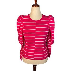 C/MEO Collective Sweater Pink Stripe Puff Sleeve Stretch Preppy Size Medium